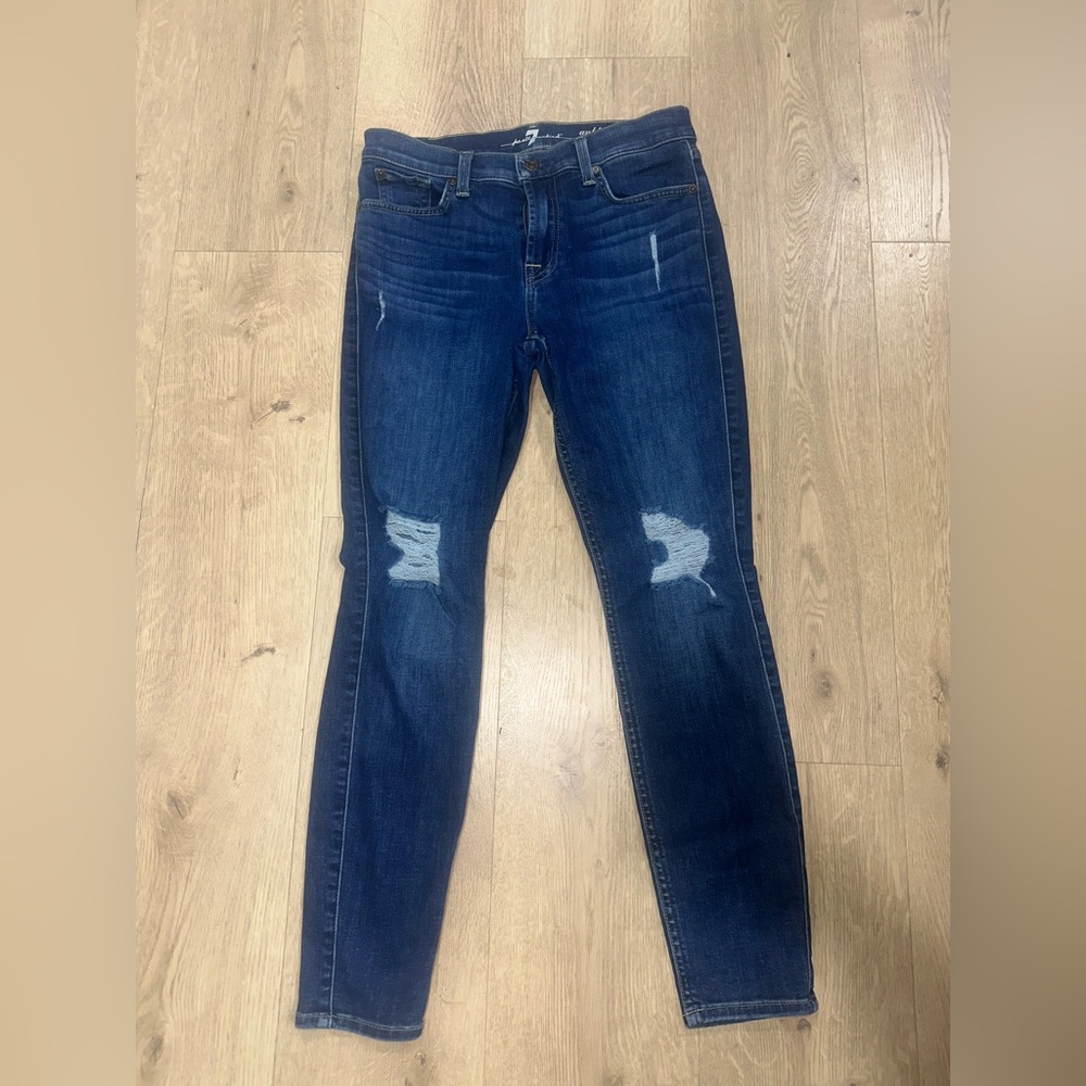 7 for all Blue Distressed Jeans